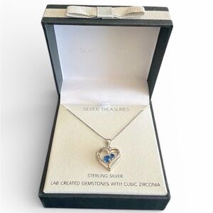 Sterling Silver Heart Necklace with Blue Gemstone